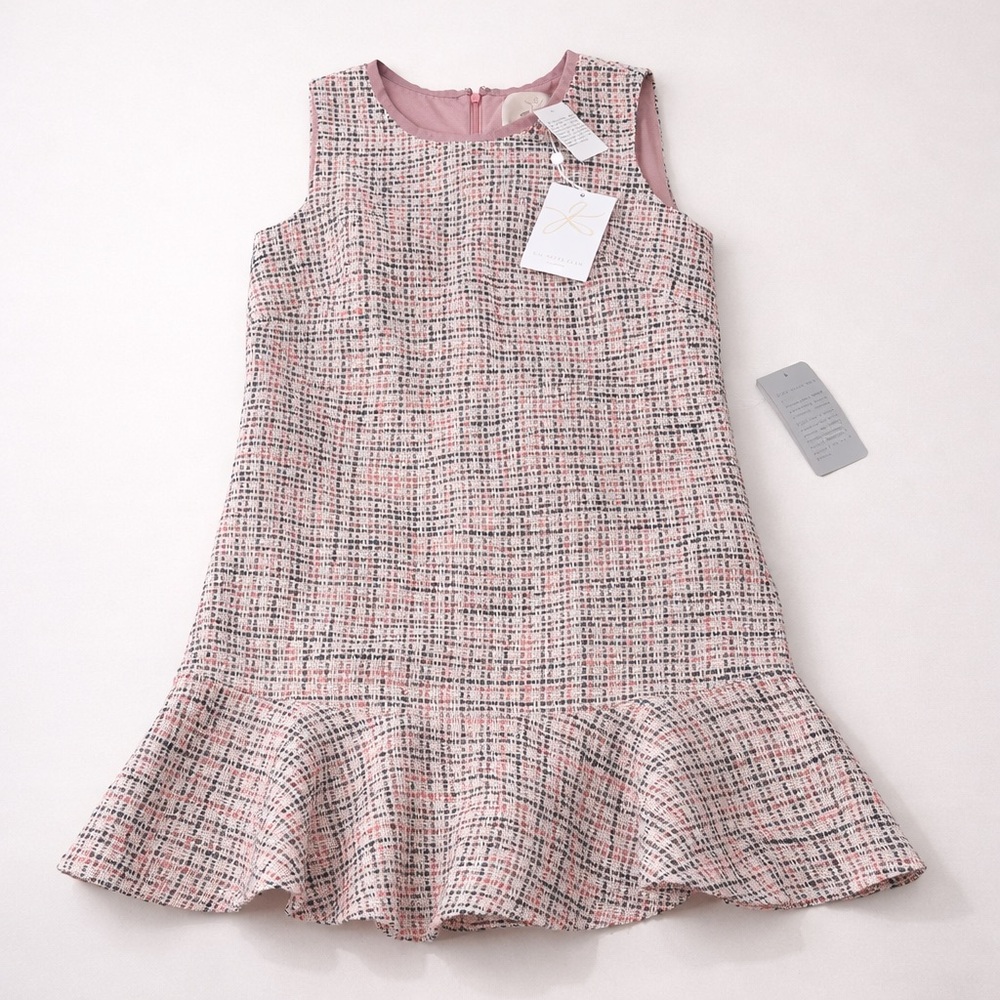 Gal Meets Glam Annika Tweed Dress Pink Boucle Peplum Hem Size 4 NWT - Picture 7 of 14